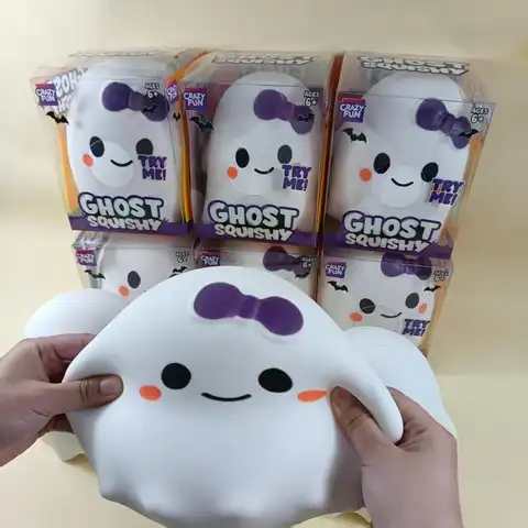 14cm Crazy Fun Ghost Squishy Large Cute Bow Spooky Halloween Stress Relief Slow Rising Squeeze Toy Gift For Party Decoration
