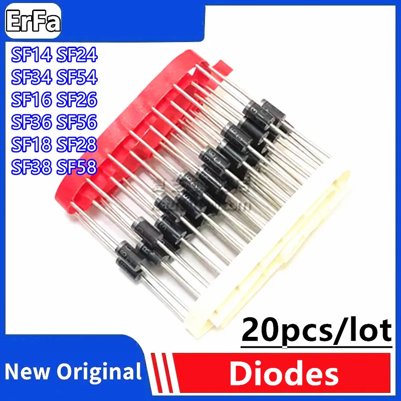 

20pcs Diodes SF14 SF24 SF34 SF54 SF16 SF26 SF36 SF56 SF18 SF28 SF38 SF58 Diode Chips