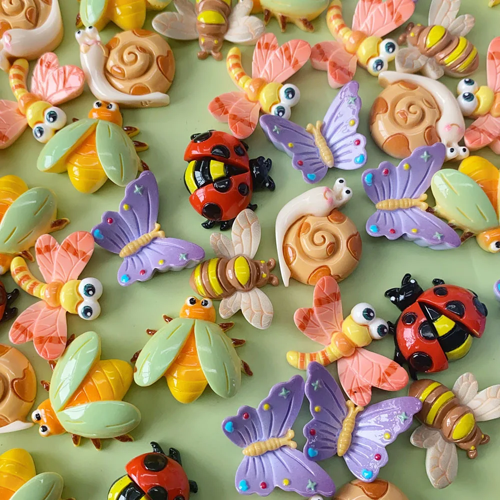 100pcs Kawaii Bee Dragonfly Snail Beetle  Insect Flatback Resin Cabochon Fit Phone Decor DIY Jewelry Accessory Scrapbook