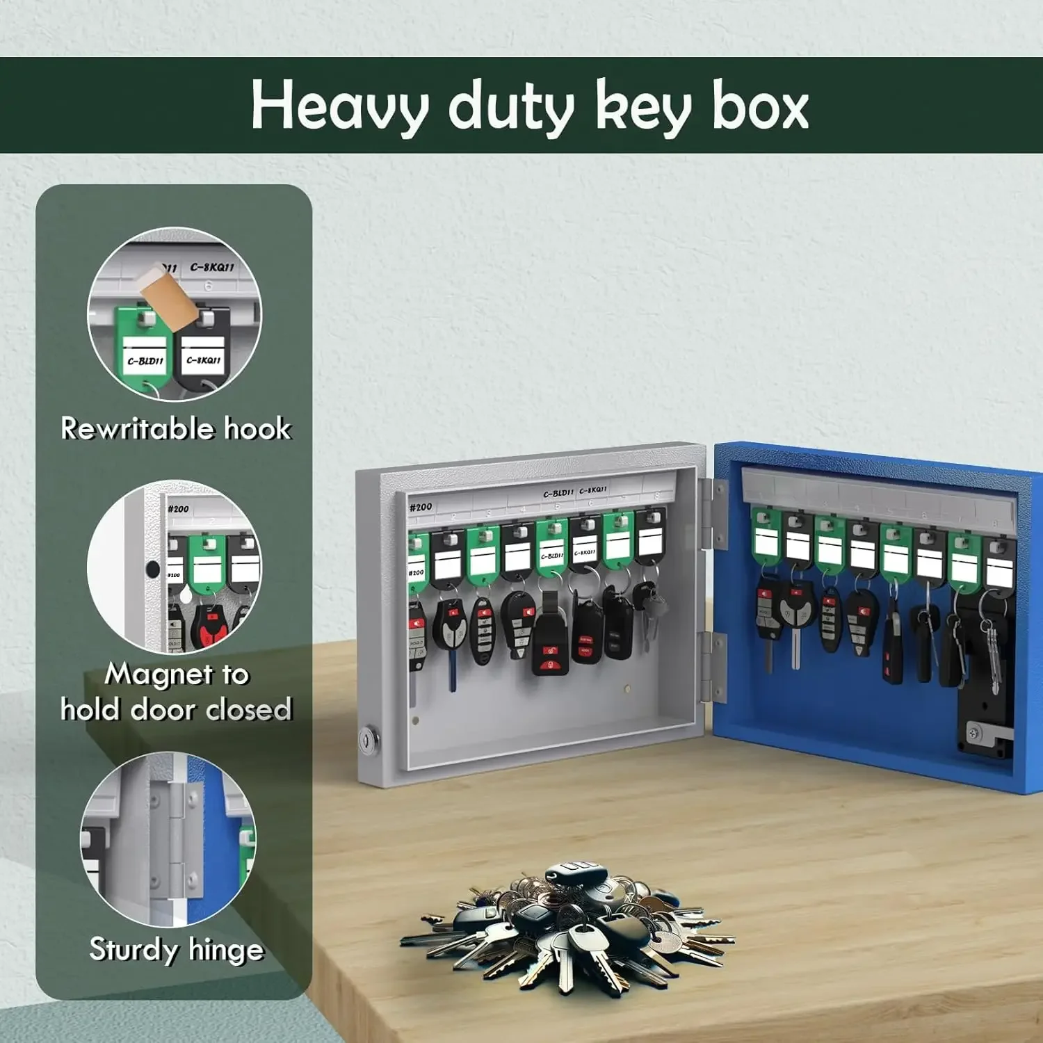 Montagem em parede Smart Key Safe Box, App Bluetooth, Senha Única, Wi-Fi, Código Fixo, Key Unlock, Suporte APP, 16 Chaves