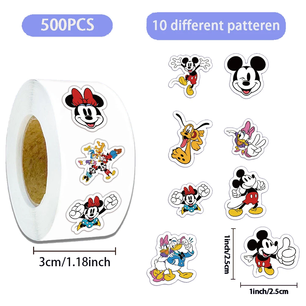 500 Stück/Rolle Disney Cartoon-Aufkleber Niedliche Mickey Mouse Sticker DIY Handyhülle Notizbuch Kawaii Graffiti Belohnungs-Aufkleber Spielzeug – Detail 2