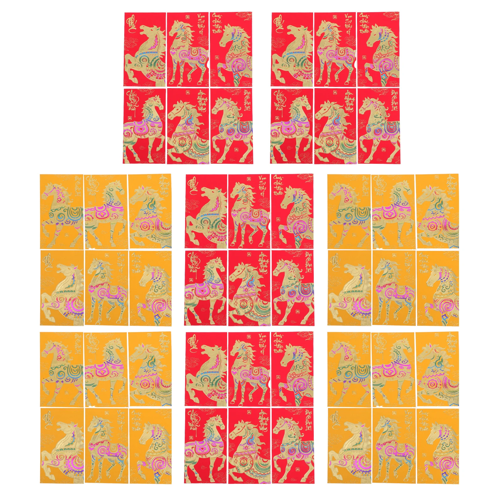 

48 шт., новогодняя красная упаковка зодиака, китайские конверты Hong Bao Chinesse, конверты Hongbao Horse