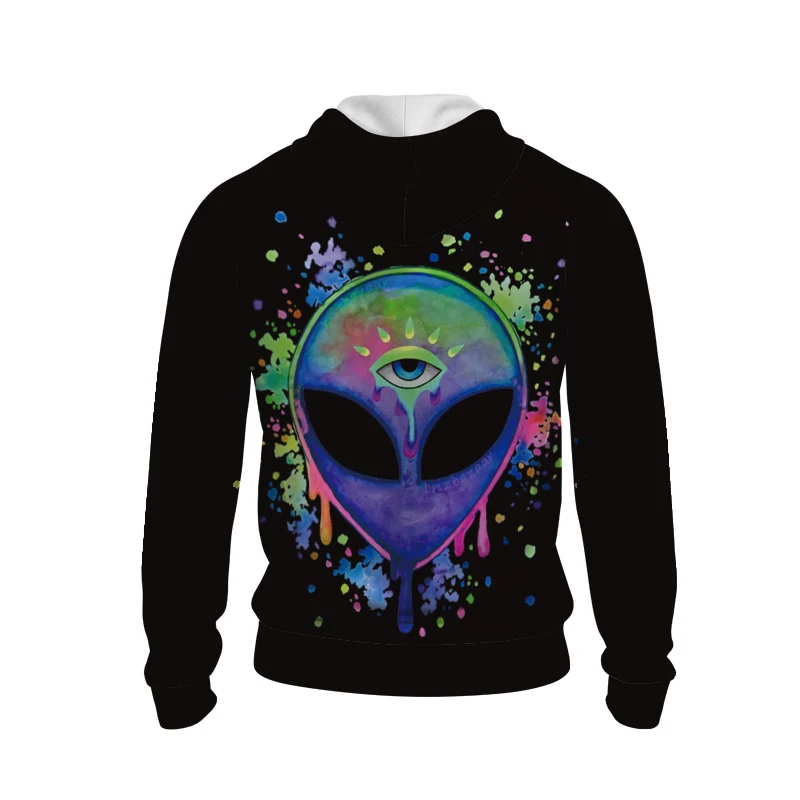 Hot Selling Autumn 2023 3D Digital Printed Alien Pattern Zippered Hoodie Street Hip-Hop Novel Creative Casual Pullover