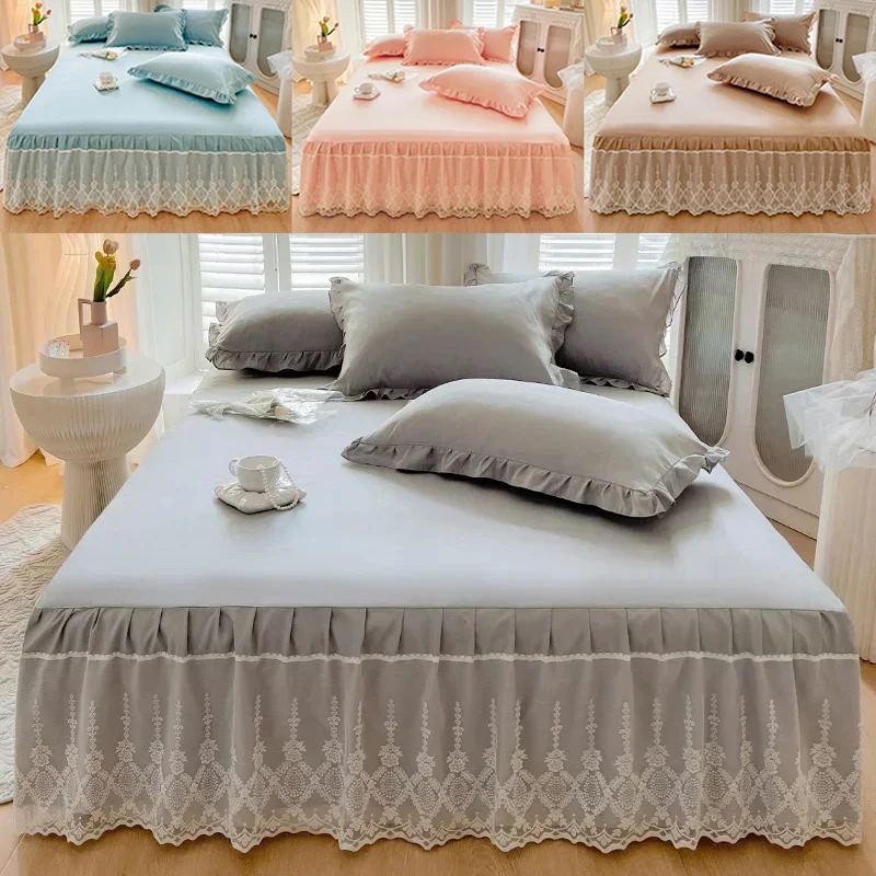 

Lace Bed Skirt Queen Size Embroideried Bed Sheet Skirt High Quaility King Size Bedkirt Single( Without Pillowcase)