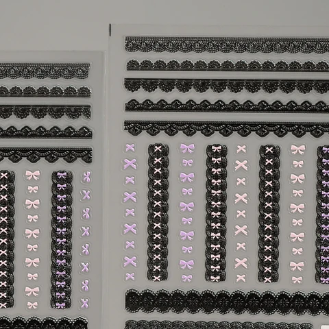 Сладкие розовые бантики с черным кружевом и сердечками, самоклеящиеся 3D-наклейки для дизайна ногтей, украшения для маникюра, наклейки самоклеящиеся гвозди отзывы - №4