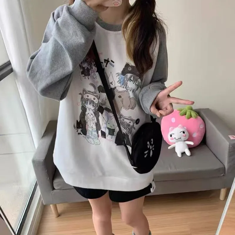 Gato dos desenhos animados impressão hoodies feminino streetwear kawaii harajuku chique moletom casual coreano oversized hoodie y2k topos ropa mujer