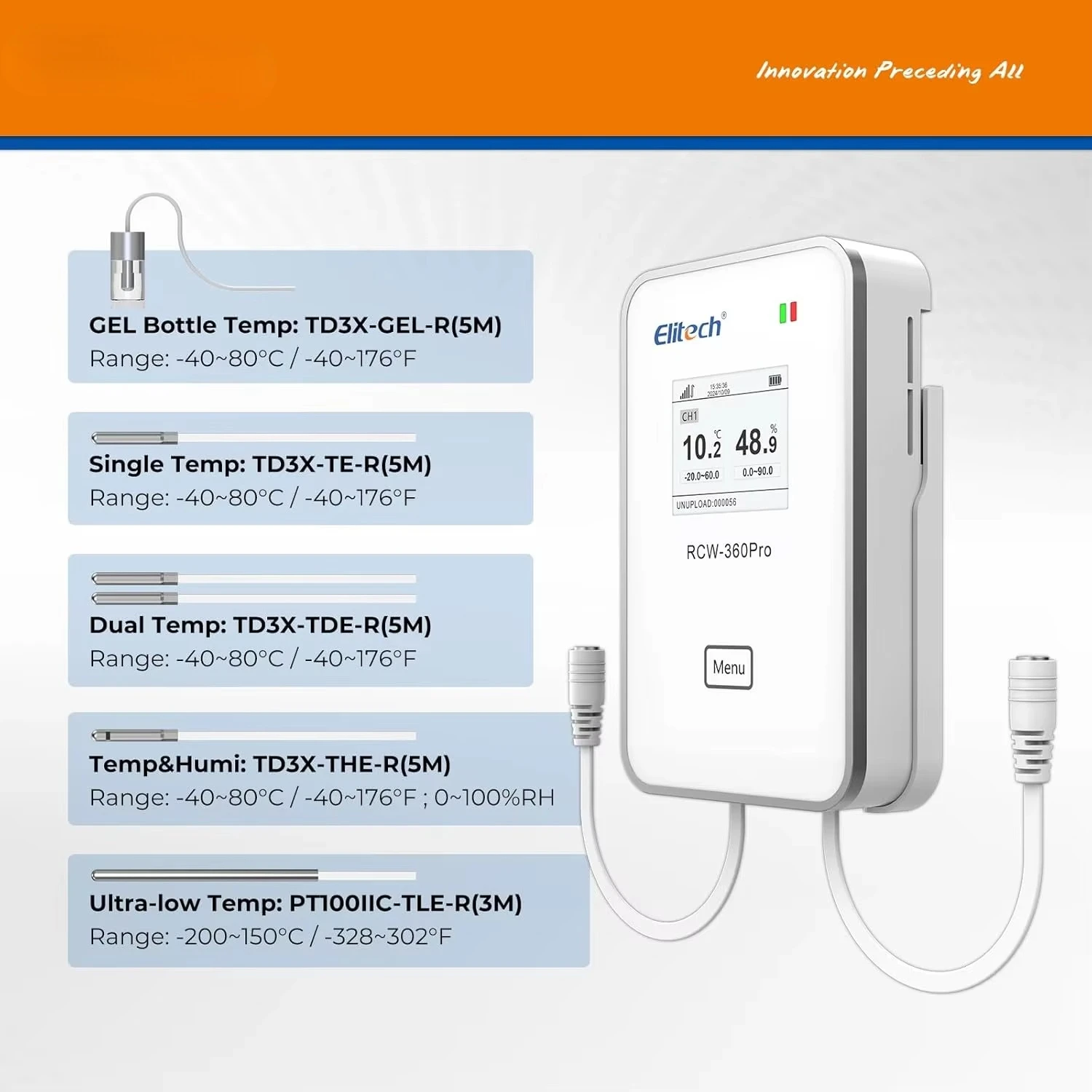4G Real-Time Temperature Humidity   Built-in SIM Card Dual Channel Data Logging USB Cloud Storage SMS/Email/App/Web Alerts