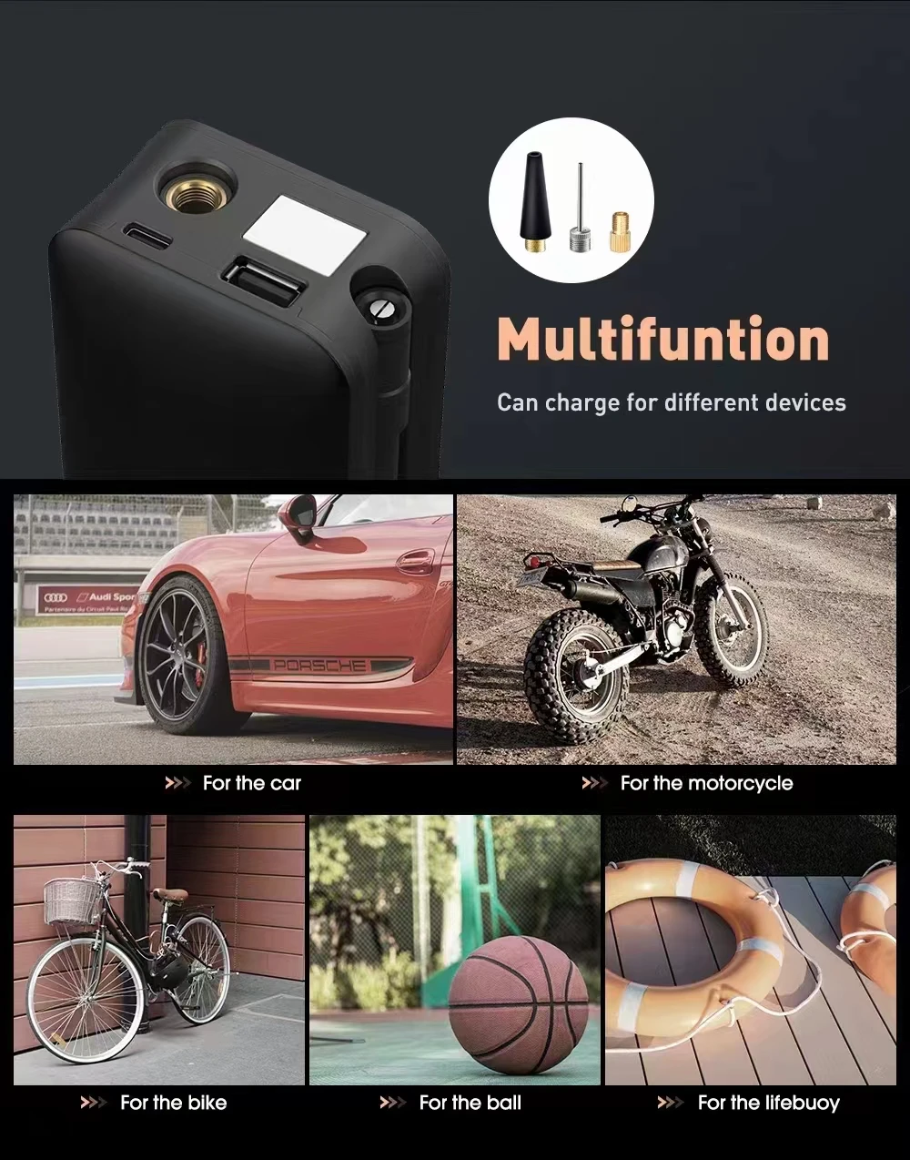 Picture 6: Tire Inflator Pump Tire Inflator Portable Air Compressor High Power Inflation Pump for Car Motorcycle Bicycle Ball