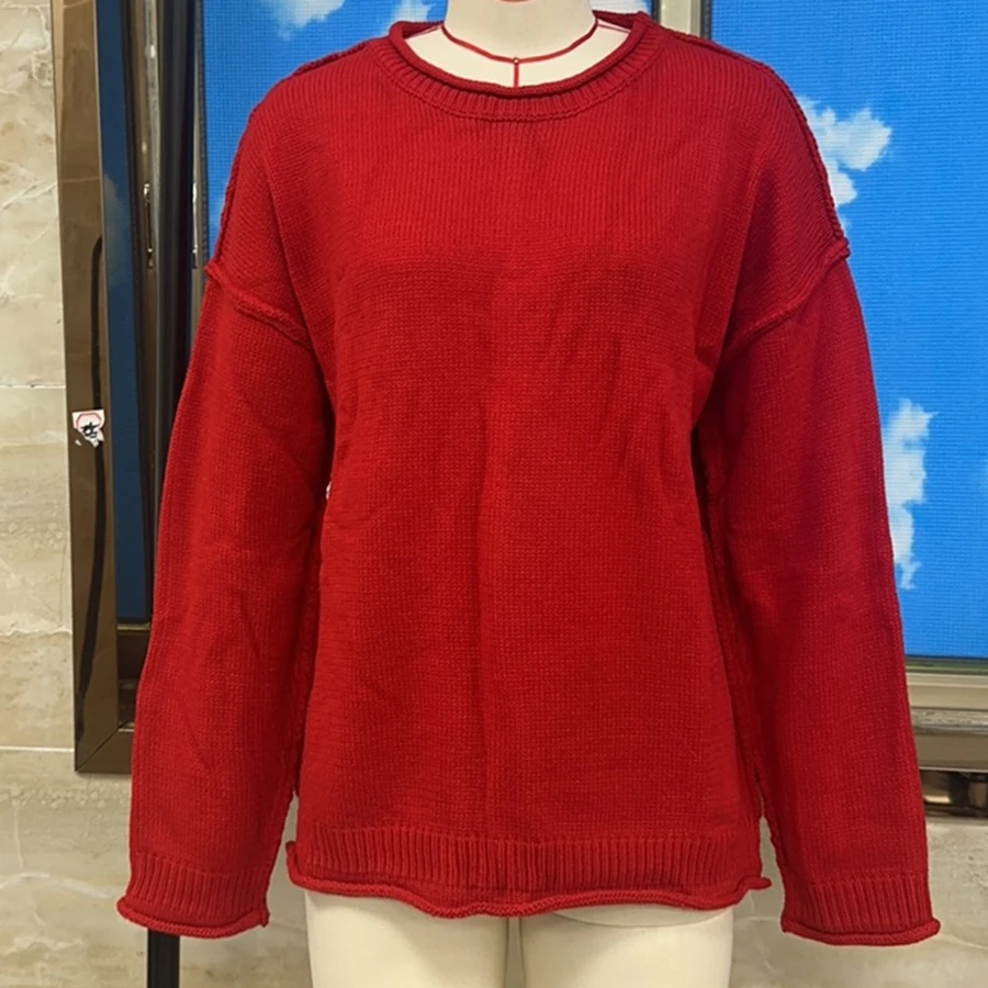 

Classic Women Casual Loose Sweater Solid Color Crew Neck Long Sleeve Pullover Knit Tops for Winter Fall Streetwear