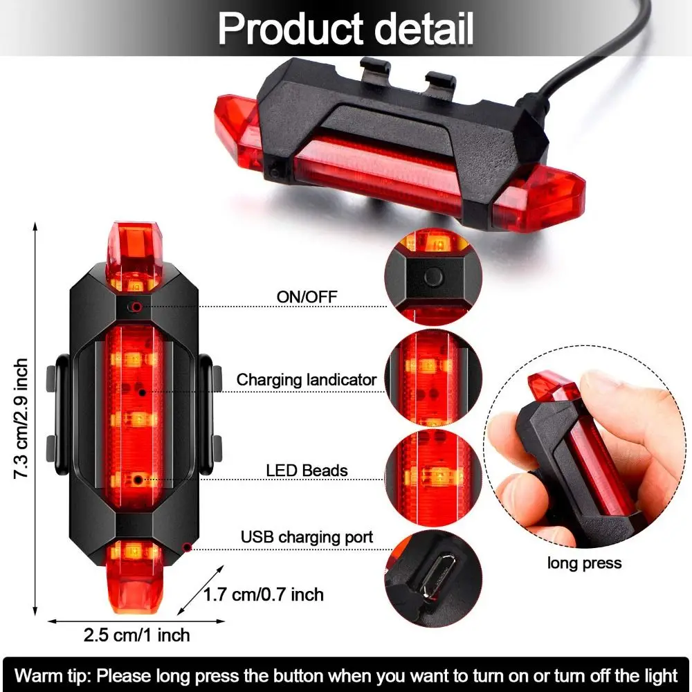 City Mountain Bike Bicycle Light USB Rechargeable Rear Bicycle Light Waterproof Cycling Taillight Flashing Colorful Bike Light