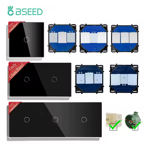 BSEED 1/2/3Gang Sensor Touch Switch Spare Parts Wall Light Switches Base 1/2/3Way Glass Panel EU Standard DIY Free Combination
