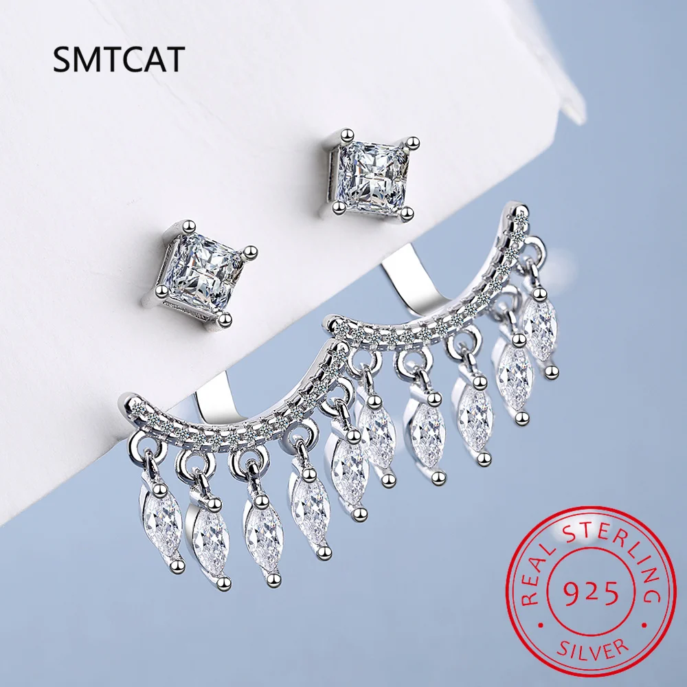 New Stud Earrings 5mm D Color Moissanite Drop for Women Real 925 Silver Piercing Jewelry Certificate Front and Back Dual Purpose