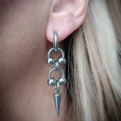 Punk Jewelry Stitching Hoop Rivet Earrings for Women Grunge Chain Accessories Drop Earrings Korean Fashion Jewelry Goth Earrings