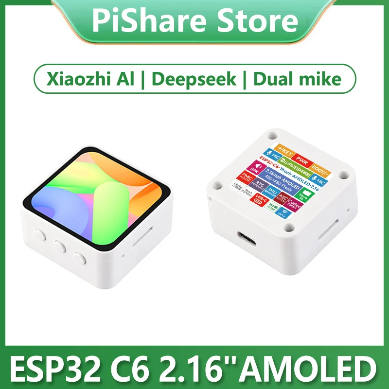 

Плата для разработки ИИ ESP32-C6 с AMOLED-дисплеем 2,16 дюйма, 480×480, сенсорный экран 2,16 дюйма, поддержка Deepseek, два микрофона