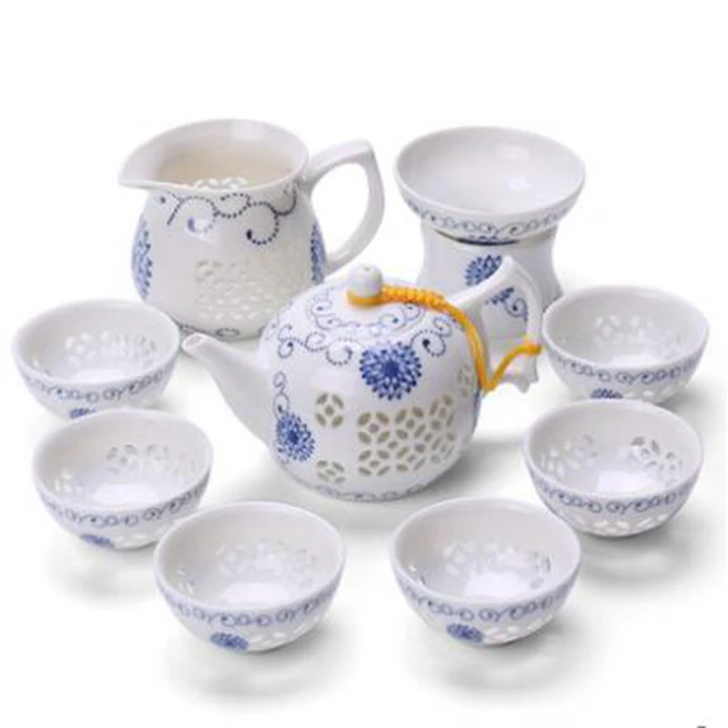 tea set Blue and white porcelain delicate tea set tea cup ceramic hollowed suit