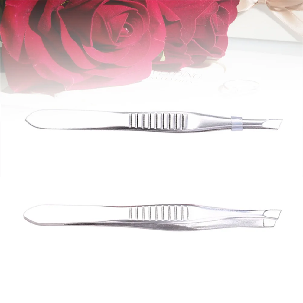 2 Stuks Rvs Bevel Wenkbrauw Clip Ontharing Gezicht Wenkbrauw Klem Pincet Makeup Tools (Willekeurige Kleur)