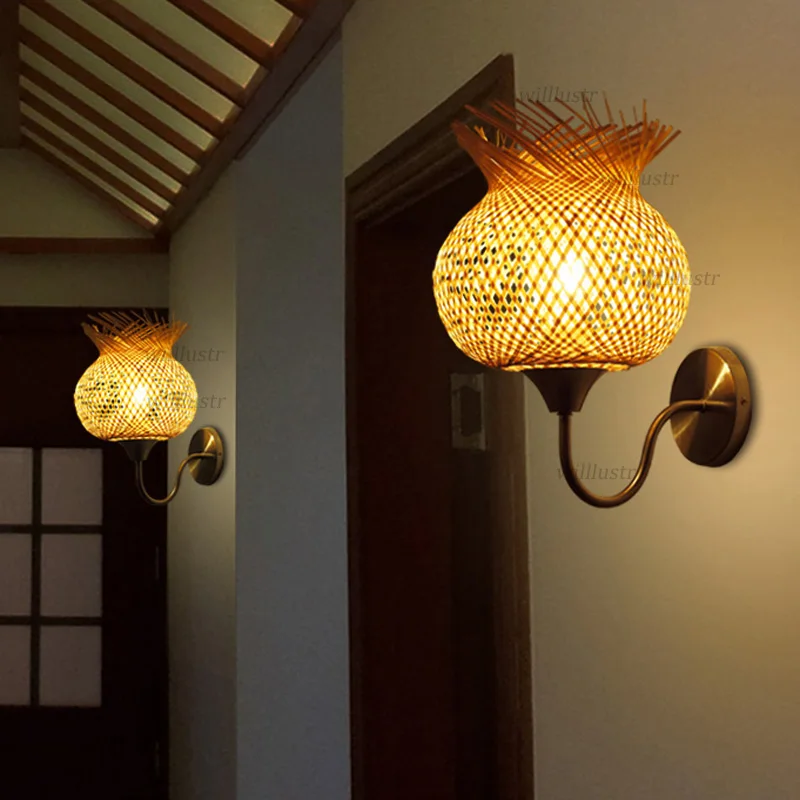 Creative Bamboo Flower Wall Lamp Japan Style Handmade Sconce Aisle Doorway Foyer Corridor Staircase Teahouse Cafe Bedside Light