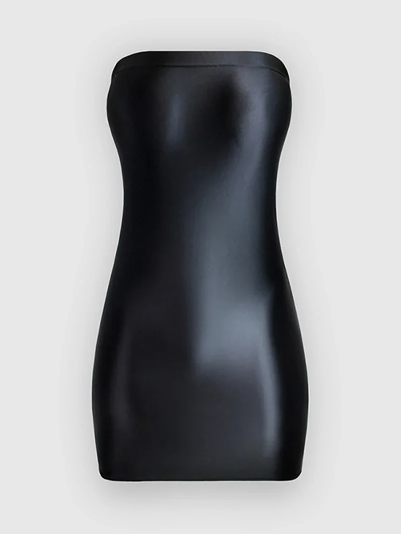 Bodybuilding Yoga lucido sexy vestito che abbraccia l'anca elastico setoso stretto senza spalline gonna corta sala da ballo danza competizione delle donne