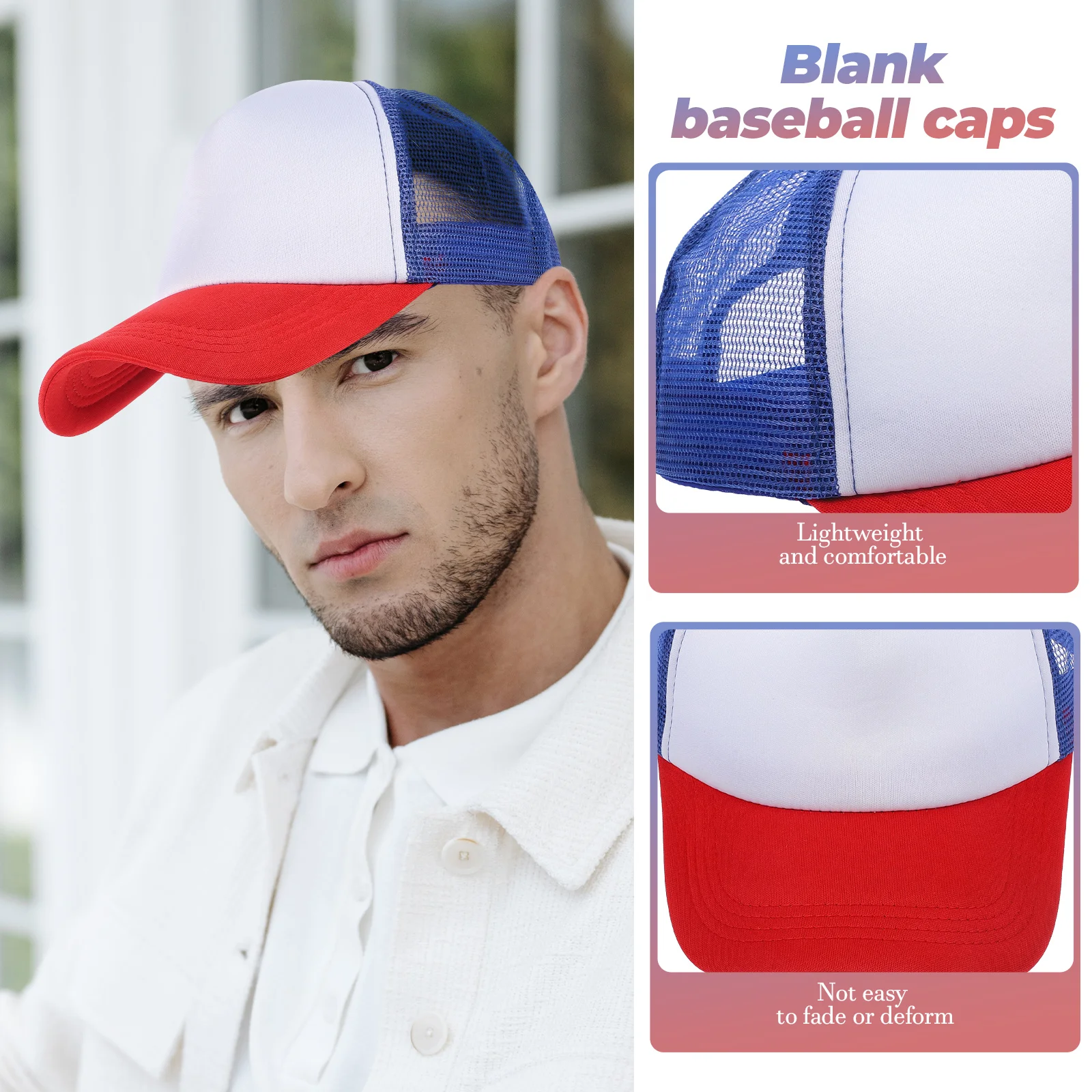 

10 Pcs Black Blank Mesh Baseball Caps DIY Sublimation Hats Heat Transfer PVC Polyester Adjustable Fits Most Outdoor Fishing