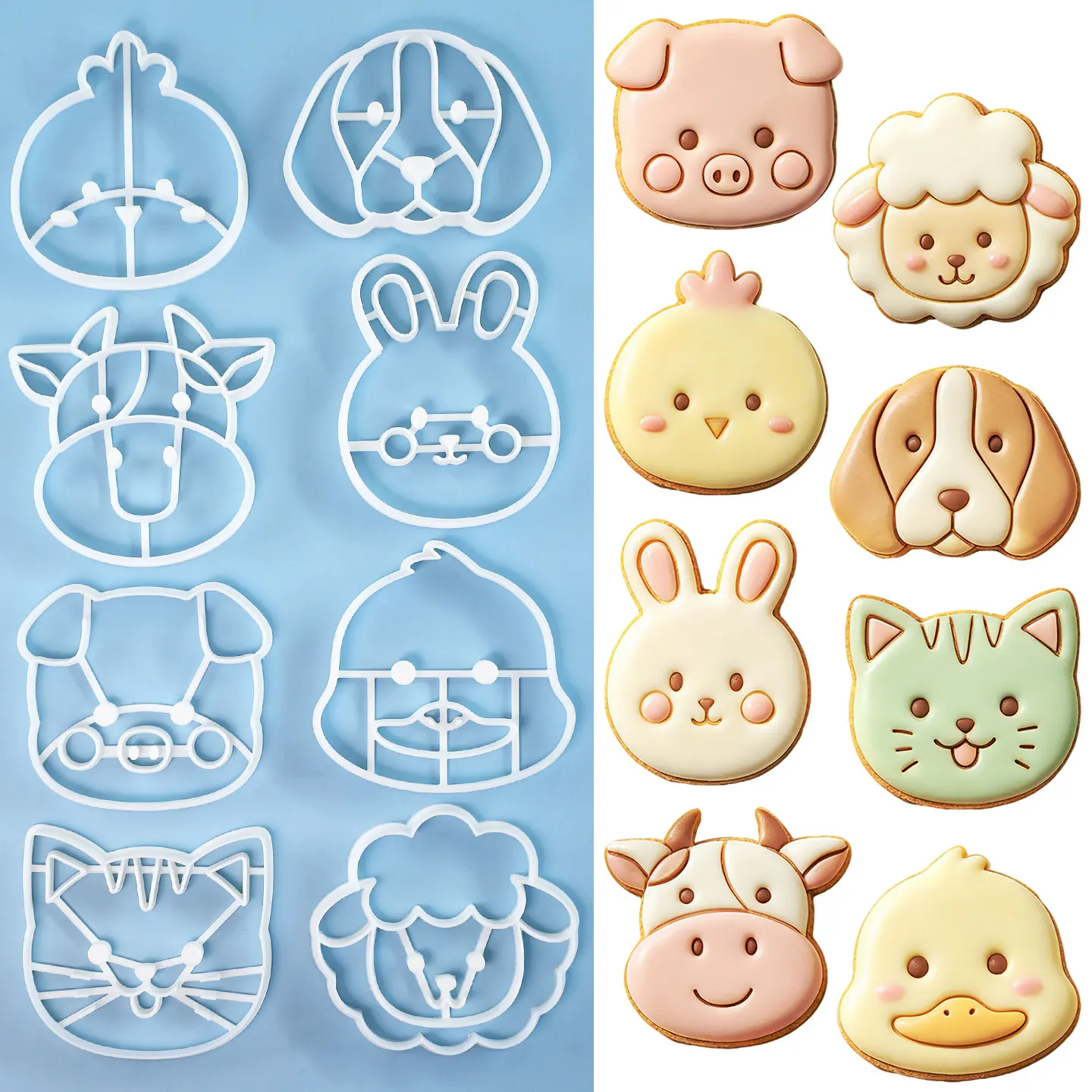 1 Pc Animal Cookie Cutter 3D Cute Dog Puppy Rabbit Bunny Cartoon Cat Kitty Duck Cow Chick Sheep Pig Baking Molds for Party Decor