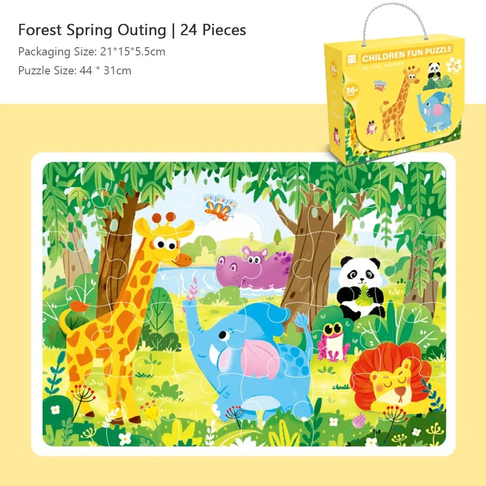 Cartoon Large Puzzle Gift Box Multicolor 24/48/60pcs Educational Puzzles Beginner Advanced Forest Animal Vehicle