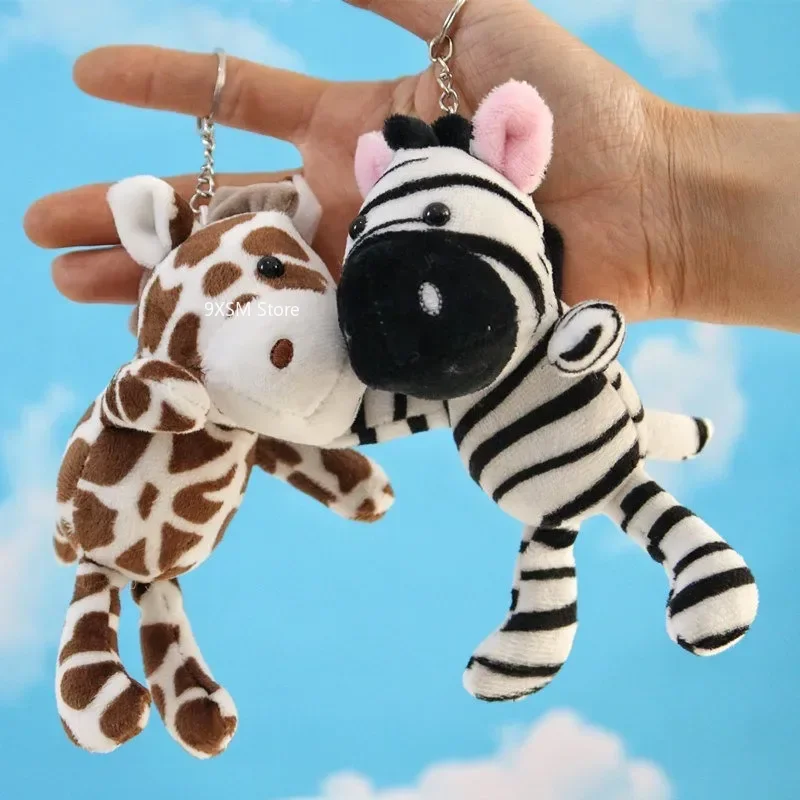 Lovely Cartoon Cute Zebra Animal Plush Toys Keyring Kawaii Soft Stuffed Lovely Giraffe Pendant Keychain Gift for Children Girls