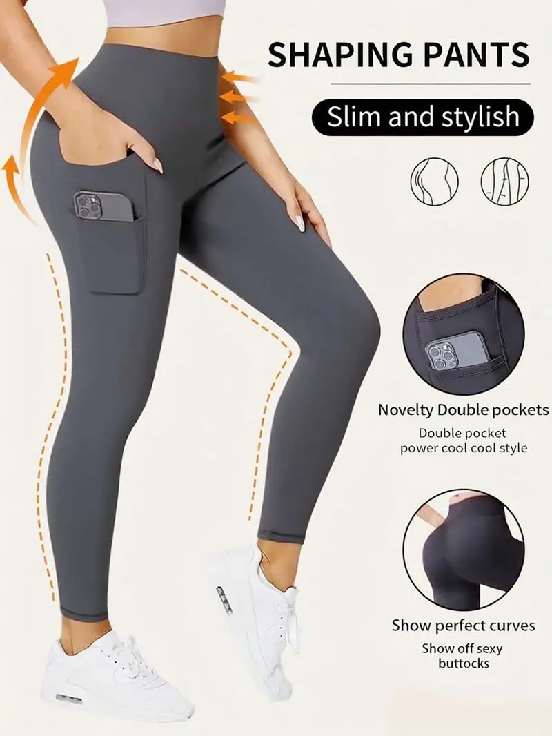 Women's High-Waisted Yoga Leggings with Pockets Ultra-Stretch Slimming Black Gym Athletic Wear All-Season Workout Pants