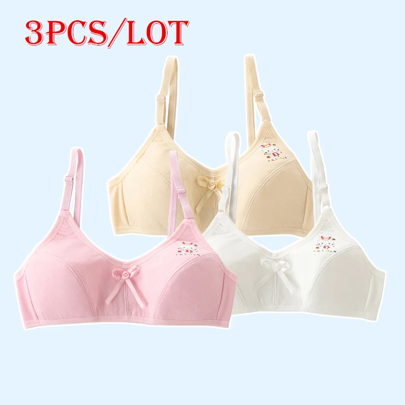 

3Pcs Children's Breast Care Girls Bras Age 8-16 Years Cotton Sports Bra Teens Girls Sponge Cup Teenage Girl Underwear Kids Vest