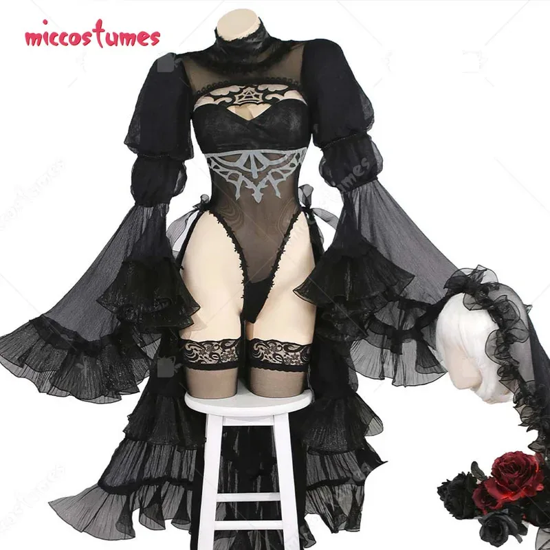 

Miccostumes 2B, белый, черный костюм с вуалью, перчатки для женщин, свадебное платье, косплей невесты
