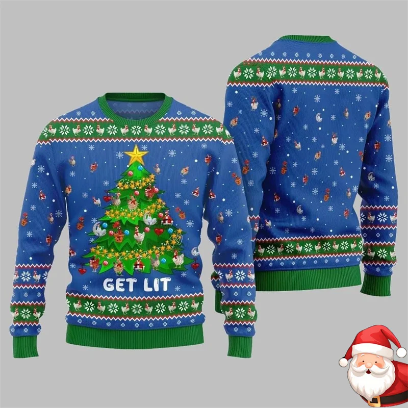 

Рождественские украшения с курицей, Рождественская елка, уродливый рождественский свитер, забавный рождественский свитшот с курицей на ферме, свободный тренд, популярный