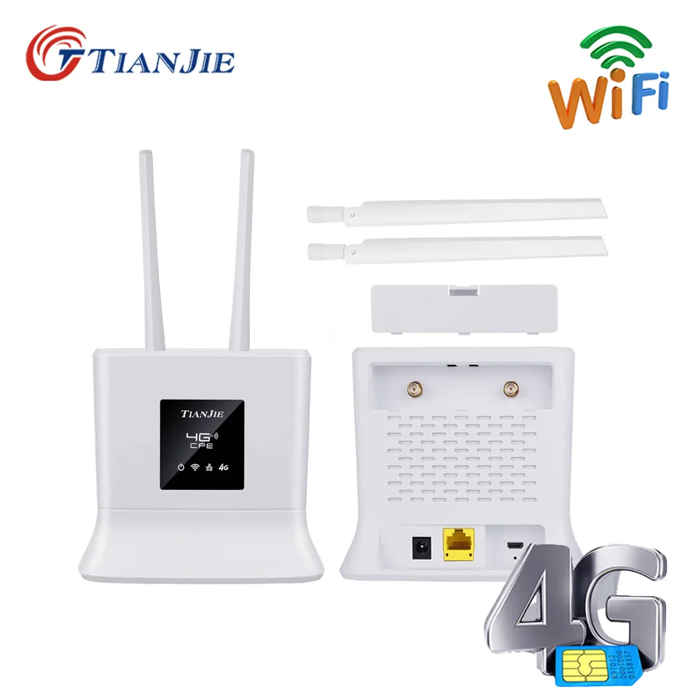 

CAT4 4G SIM Card Router 2.4G LTE FDD Wireless Wifi High Gain Antennas Modem 300Mbps Mobile Hotspot CPE Dongle+RJ45 WAN/LAN Port