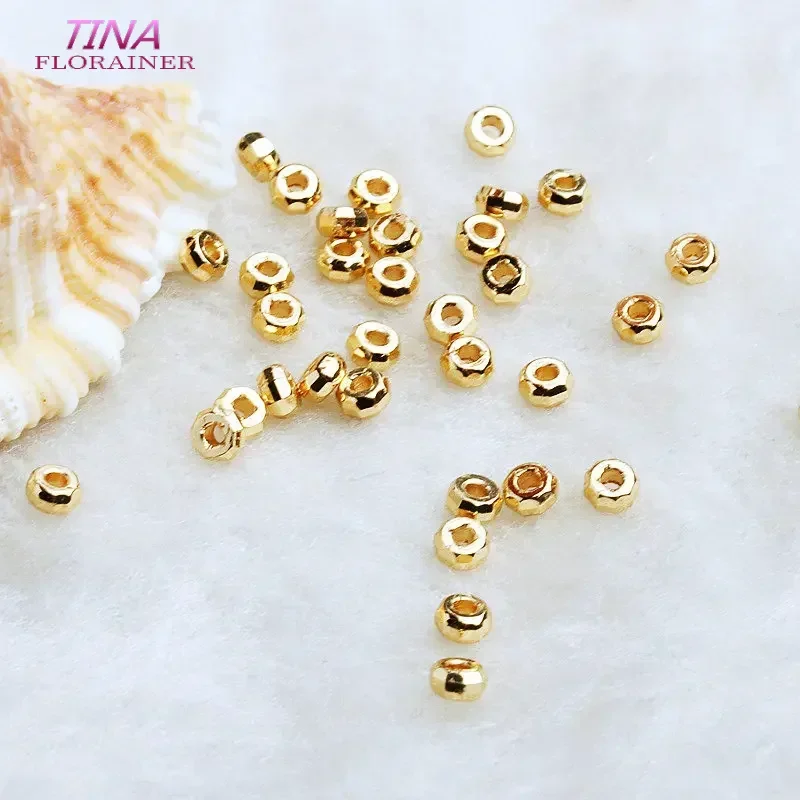 20PCS 14K Gold Color Plated Brass 4mm Spacer Beads Flat Bracelet Beads High Quality Diy Jewelry Accessories