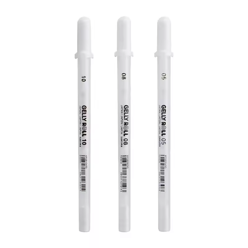 Sakura Gelly Roll Gel Pen White Color 0.5mm 0.8mm 1.0mm High Light Marke Pen Black Cardboard Art Painting Pen White Line Pens - Image 4