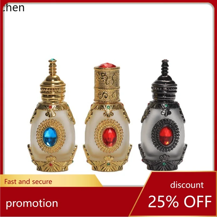 YFY  middle eastern dubai style glass essential oil bottle metal capacity crystal perfume bottle  diamond pattern  pigment