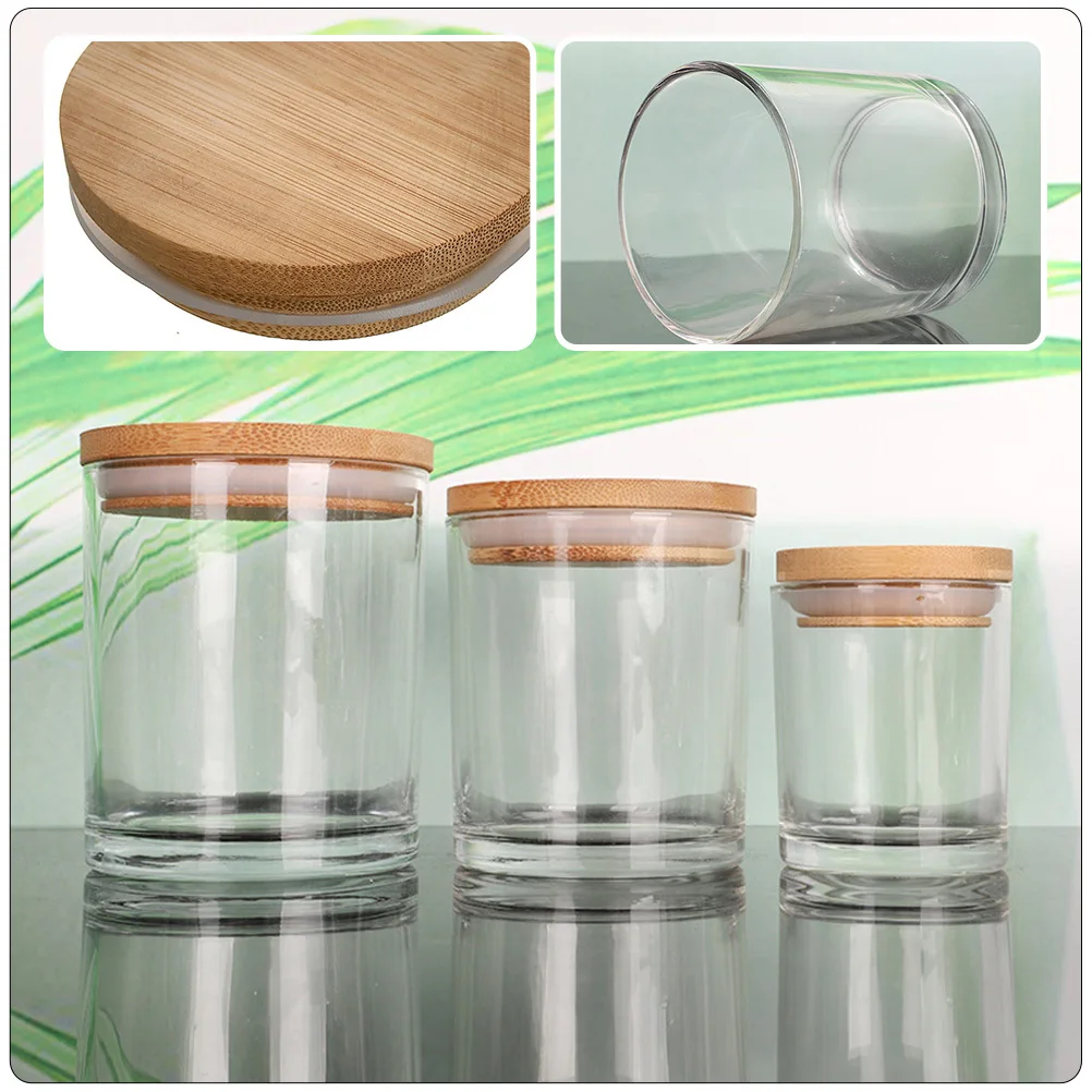 

5 set Glass Jars Bamboo Lid Empty Tins For Diy Candles Home Decor Wedding Party Wax Containers Glass Containers