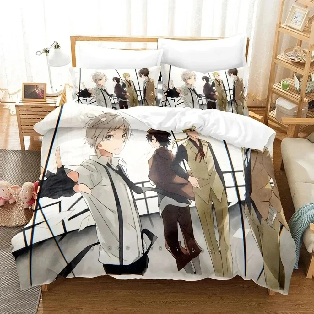 Anime Bungo Stray Dogs Bedding Set 3D Printed Suitable for Bedroom Duvet Cover Set With Pillowcases Kids Home Textile