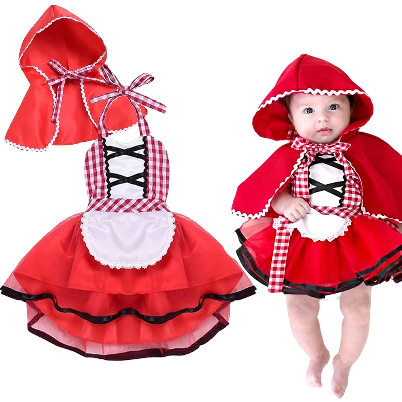 Rotes Schäferhut-Tutu-Kleid mit Umhang für Neugeborene Mädchen, Cosplay-Outfit für Halloween, Karneval, Party, Foto-Requisiten-Kostüm – Detail 2
