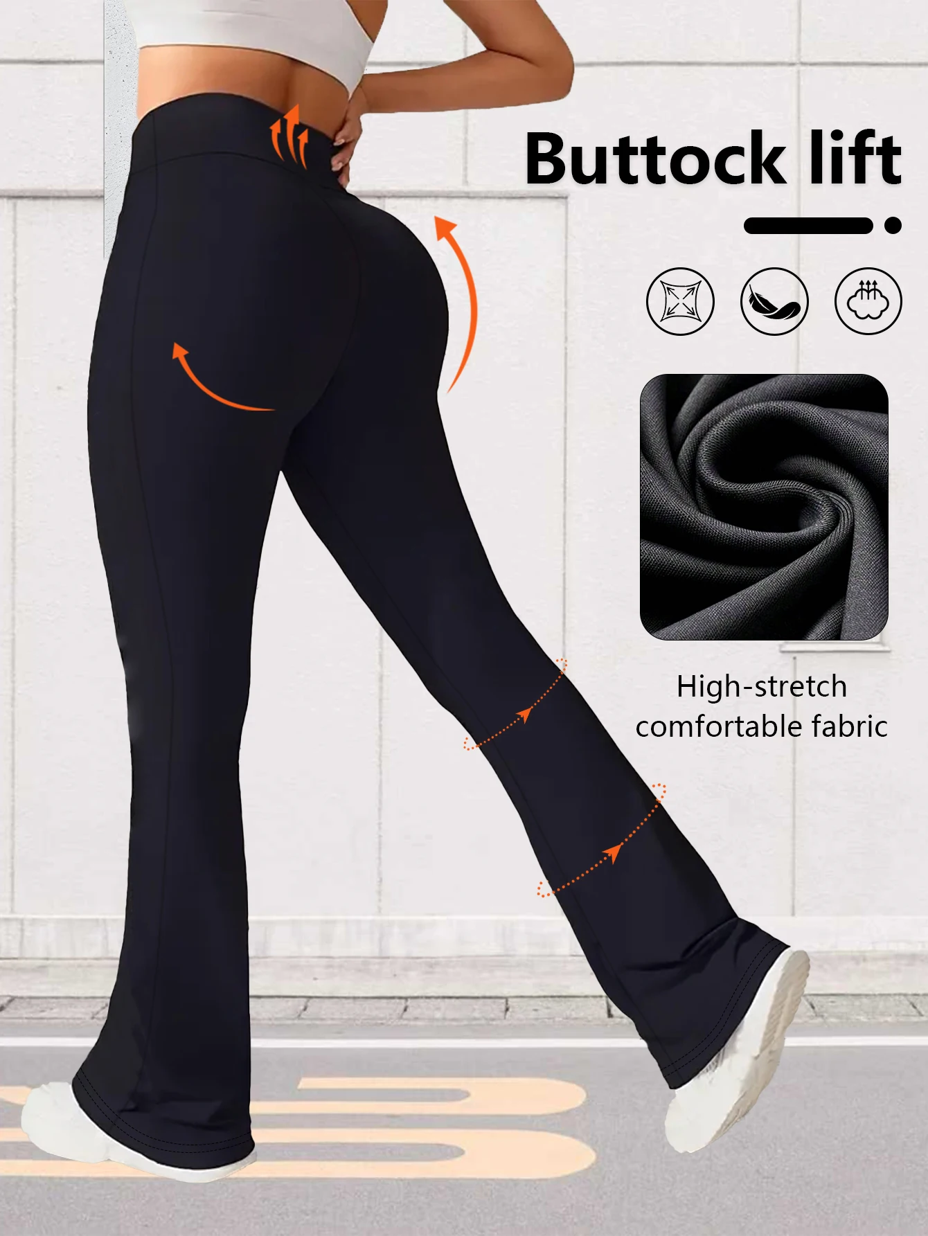 Slim Hip Lifting High Waist Flare Pants Women Breathable Polyester Casual Bottoms Hand And Machine Washable For Daily Use