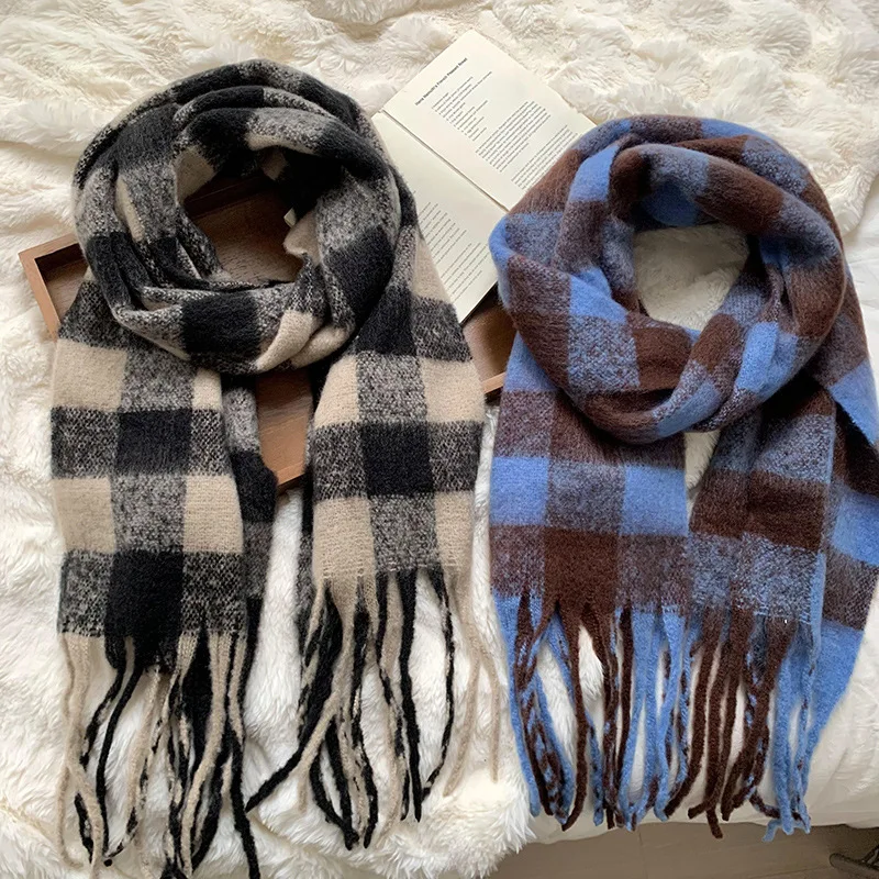 Fashionable Plaid Scarf for Women - Perfect for Autumn and Winter Commute Tassel Imitation Cashmere Scarf for Women