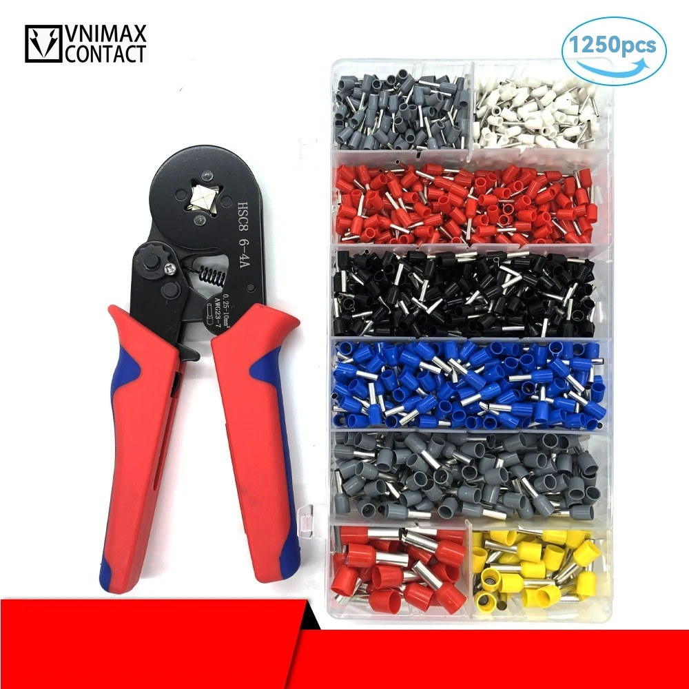 

HCS8 6-4A Tubular Terminal Crimping Pliers Set, Multi-specification and Multi-functional Crimping Pliers with 1250pcs Terminals