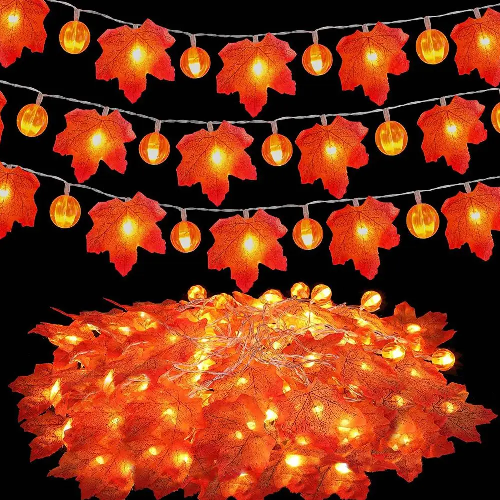 هالوين اليقطين مابل ليف سلسلة أضواء الاصطناعي الخريف يترك ضوء سلسلة ديكور للمنزل حفلة عيد الهالوين