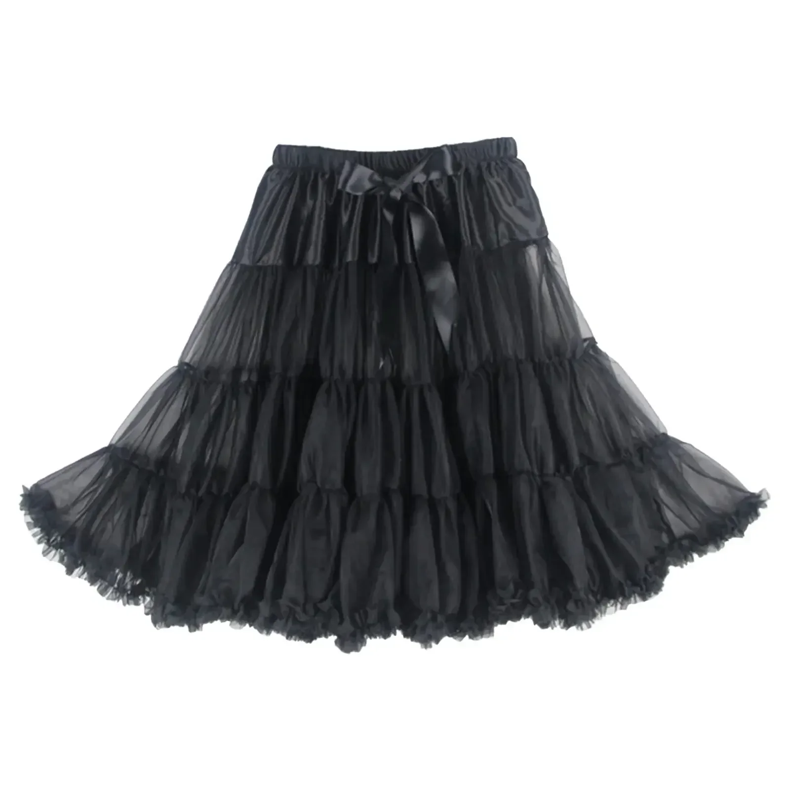 Women's Sheer Tutu Skirt Tulle Mesh Layered Mini Skirt Vintage Elastic Waistband Pleated Skirt Homecoming Prom Dress