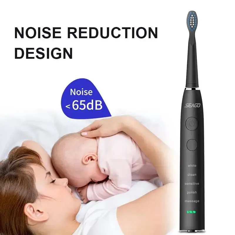 Seago Sonic Electric Toothbrush Choice Dental Care Deep Clean Teeth 360 Days Standby 5 Modes 2 Mins Timer Portable for Travel