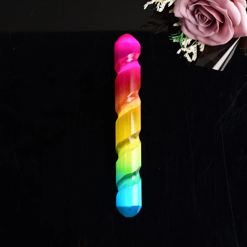 1PC Natural Selenite Stick Yoga Reiki Plaster Electroplating Aura Colorful Gypsum Stick Meditation Stone For Home Decoration