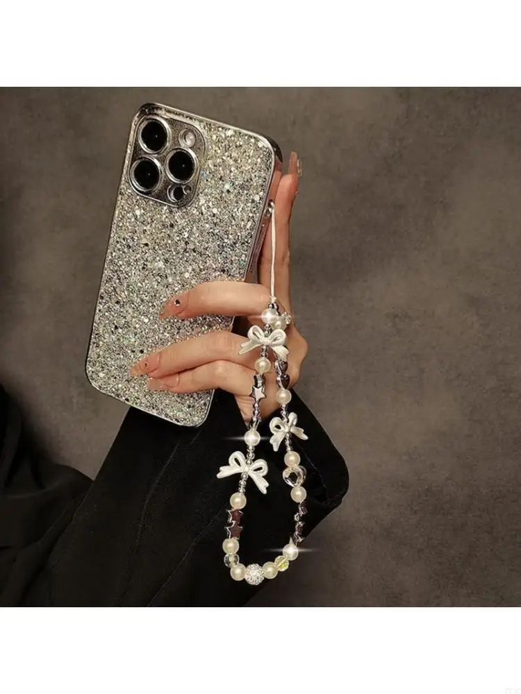 Trendy Clear Star Keychains Charm with Mixed Pearls Easy Carry Phone Lanyard Multipurpose Hanging Rope for Phone 77JC