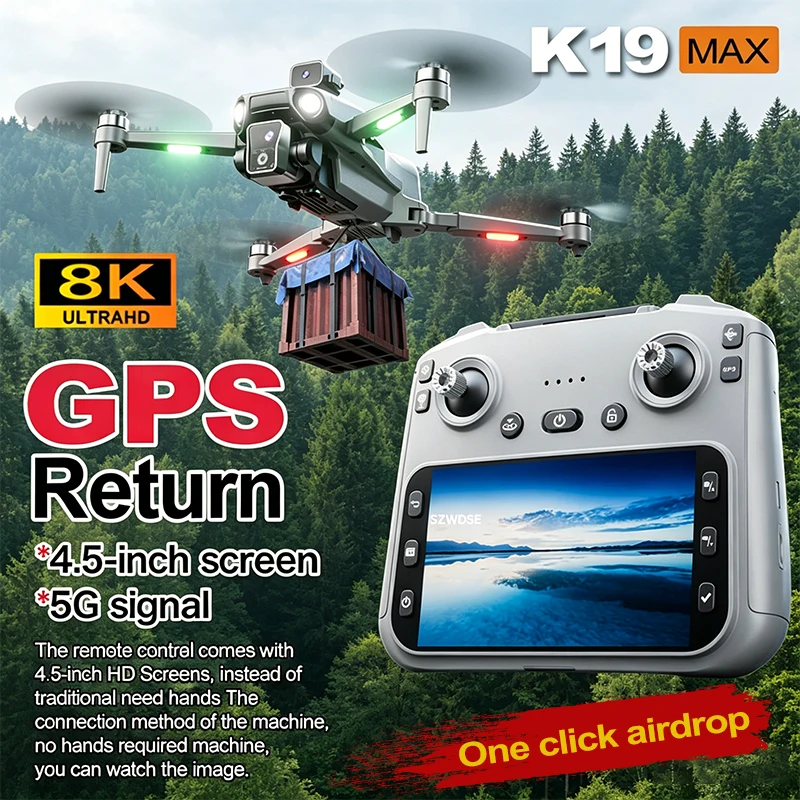 

NEW K19Max GPS Return Drone 5G 8K Dual Camera Remote With Screen Omnidirectional Obstacle Avoidance Drone RC Toy Gift Quadcopter