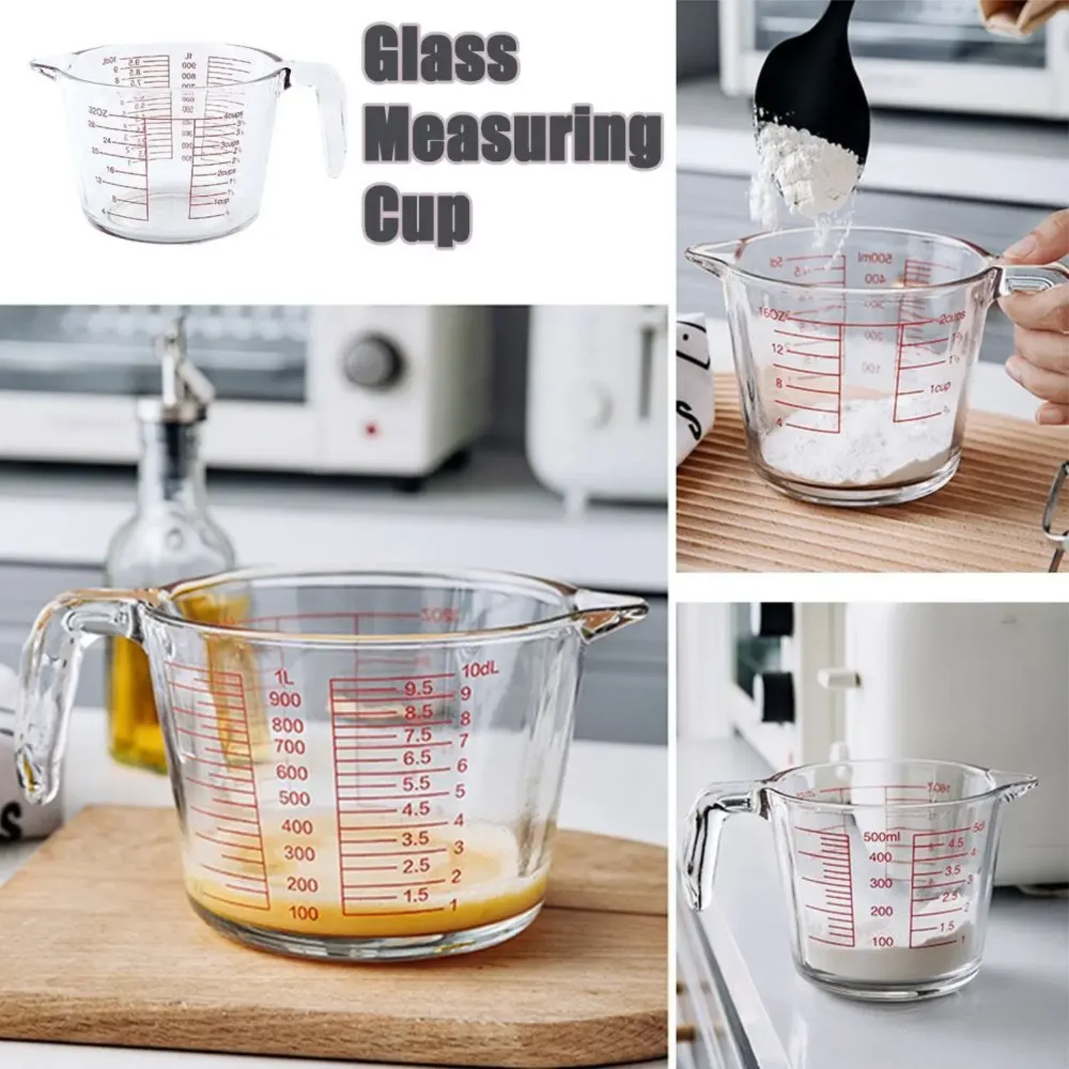 350/500/1000ml Glass Milk Cup Large Capacity Clear Portable Liquid Measuring Tool with Scale Reusable Classical Bakeware