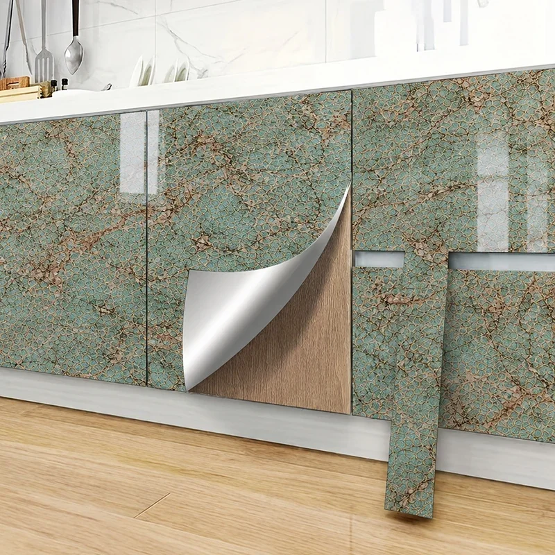 Oil-Proof Kitchen Wall Sticker Featuring Marble Texture Self-Adhesive Backing Suitable For Kitchen Renovation And Decoration.