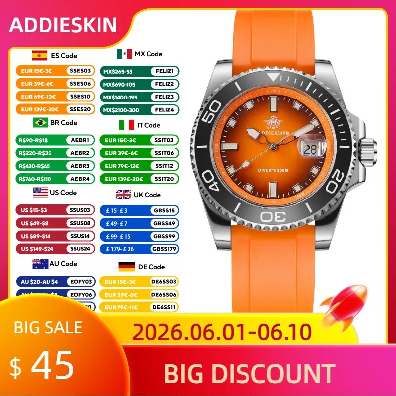 

ADDIESDIVE 2025 Quartz Watch For Men 200M Waterproof Super Luminous Luxury AD2089 Stainless Steel New Man Watches Silicone Strap