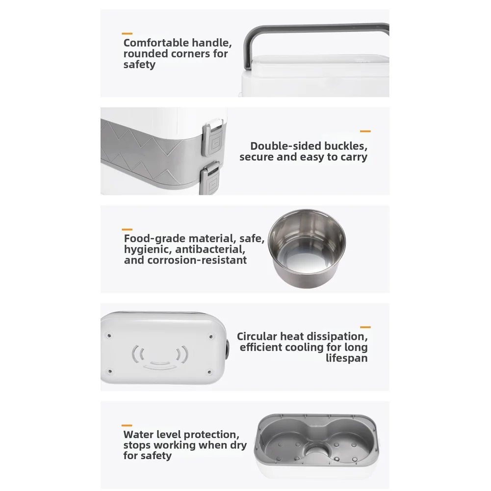 Electric Heating Lunch Box Steam Heating Water Fill Multi Function Mini Rice Cooker Work Meal Warmer Double Layer Auto Shut Off